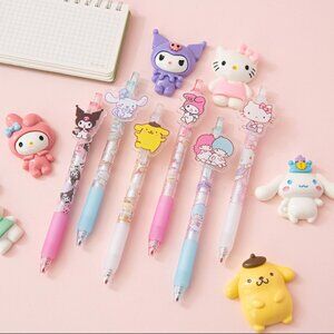 Sanrio Family Acrylic Charm Gel Pen (set of 6), hello kitty, kuromi, cinnamonrol
